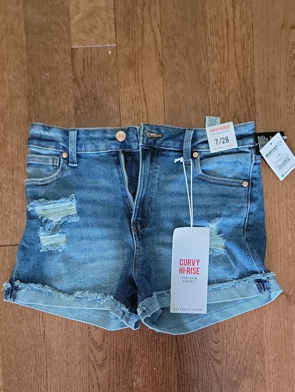 Celebrity Pink Curvy Hi-Rise Distressed Denim Shorts - Blue
